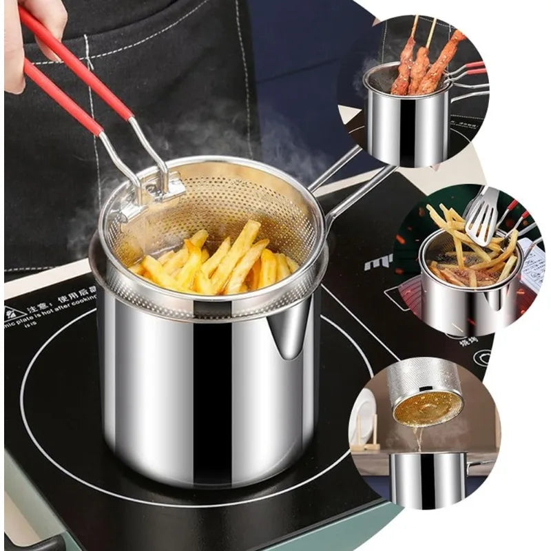 Stainless Steel Fryer Household Small Oil Pan Filter French Fries Qme