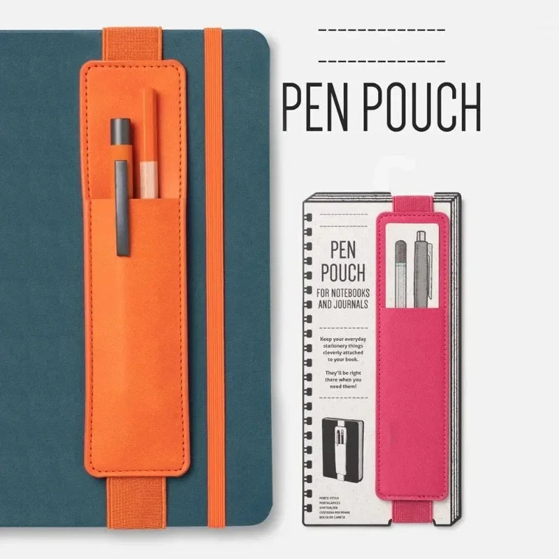 Pu Leather Pen Bag Elastic Buckle Book Notebook Fashion School Pen Case for Office Meeting Easy Carry Office Student Stationery Qme