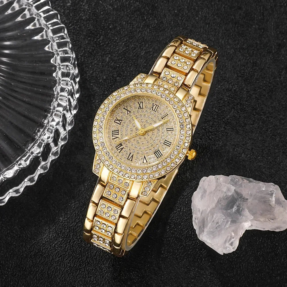 Diamond Women Watches Gold Watch Ladies Wrist Watches Luxury Brand Rhinestone Womens Bracelet Watches Female Relogio Feminino Qme