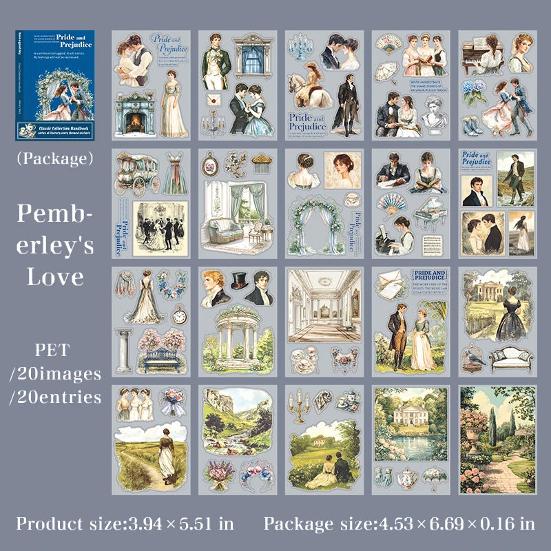 20Sheets/Pack Literary Story Theme PET Die-Cut Sticker Book for DIY Crafts, Scrapbooking, Journal, Phone Case, Laptop, Guitar Qme 3