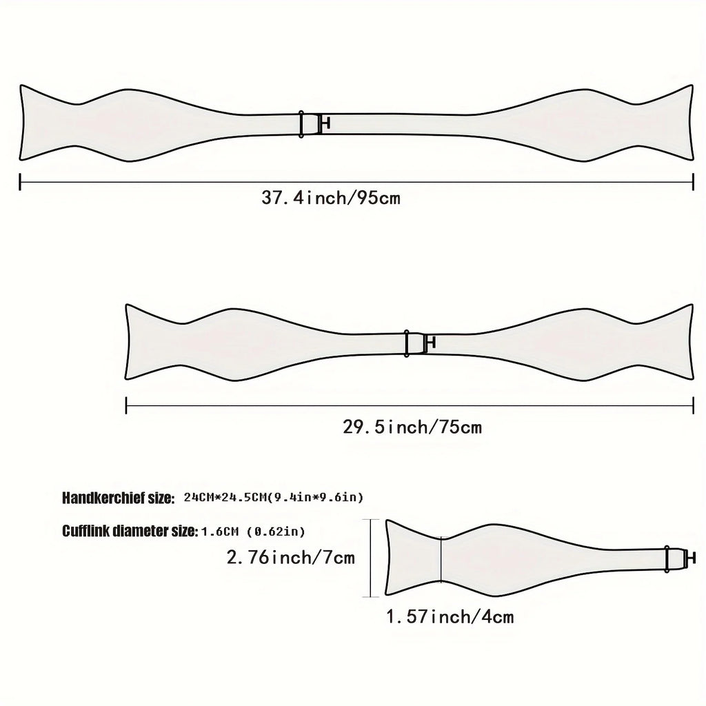 Hi-Tie Men's Bow Tie Handkerchief Cufflinks Set Monochrome Solid Stripe Pre-Tied Wedding Business Qme
