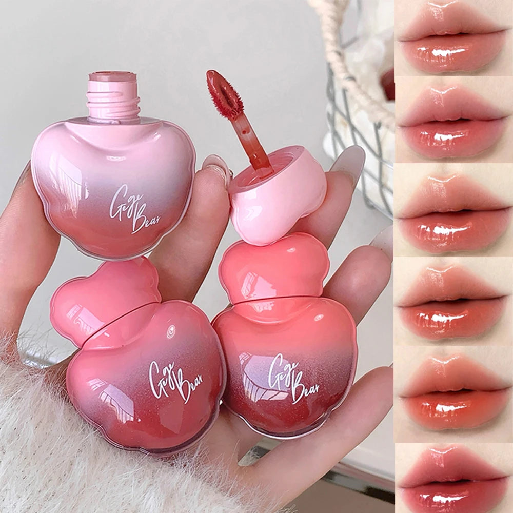 Gege Bear Heart Shape Water Light Lip Llaze Mirror Lipstick Gloss Qme
