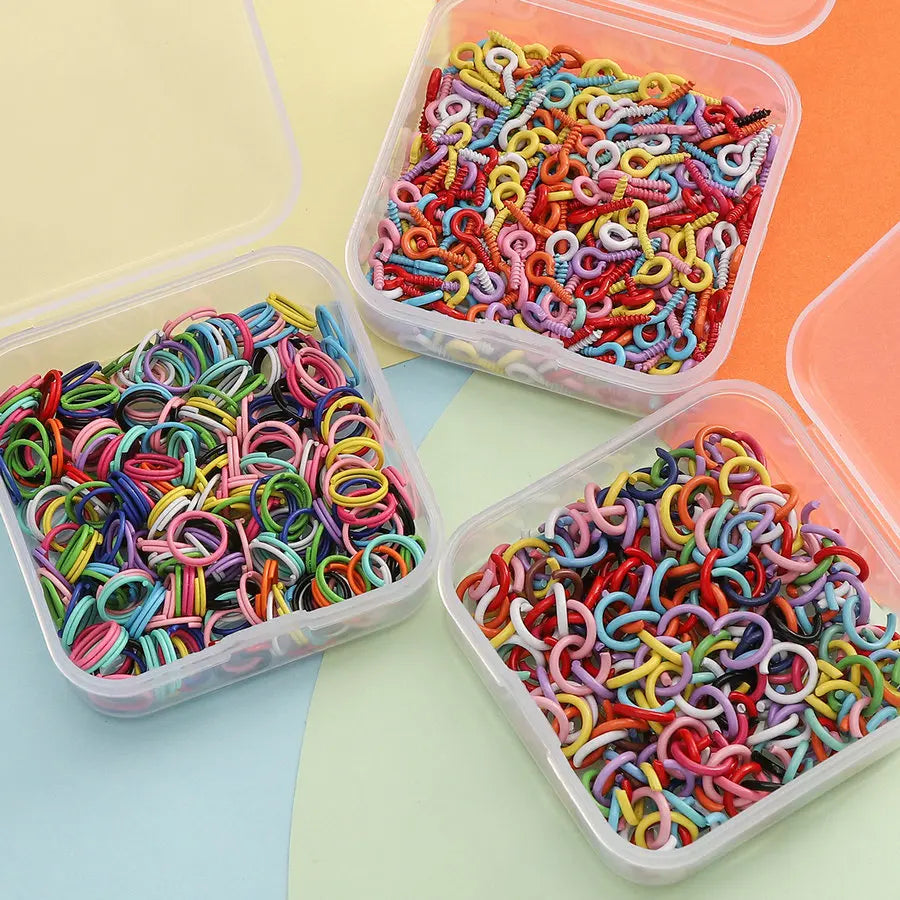 Colored DIY Jewelry Accessories Set Bead Keychain Open Jump Rings Lobster Clasp Hooks Small Screw Eye Pins for Jewelry Making Qme