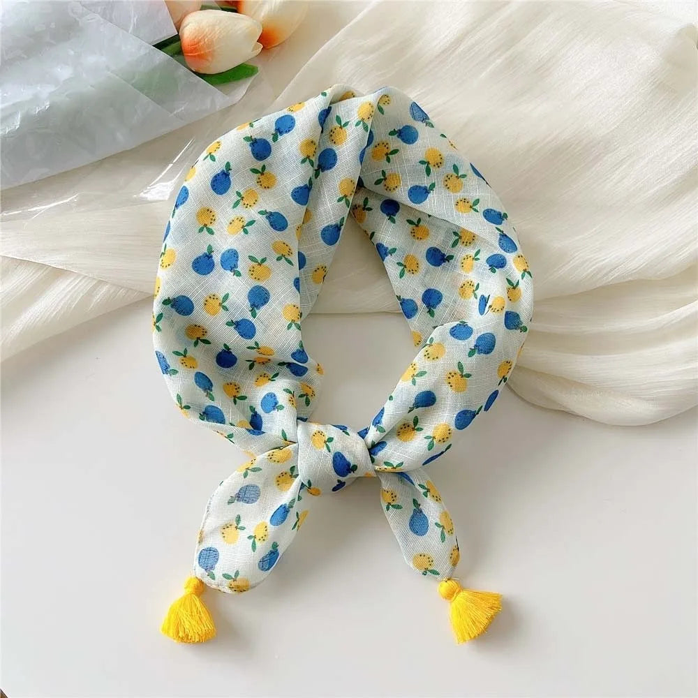 Neck Wrap Cotton-linen Square Scarf Fringed Breathable Hair Bandana Qme Style 19