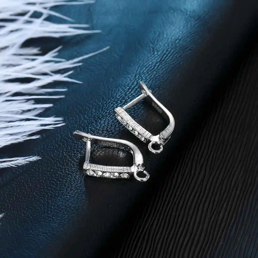 Wholesale Price Shiny CZ Austrian Crystal 925 Stamp Silver Color Hoop Earring Findings for DIY Jewelry Making Components Qme