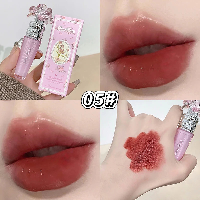 Transparent Crystal Flower Liquid Lipstick Cream Water Matte Grey Pink Lip Glaze Mud Waterproof Nude Almond Brown Tint Makeup Qme 05