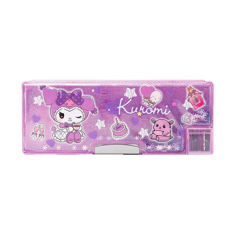 Kuroomi Pencil Case, Student Double-Sided Magnetic Clasp Pencil Case, Melody Cartoon Pencil Sharpener, Flowing Sand Pencil Case Qme