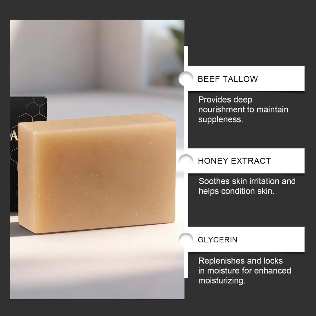 Tallow Honey Soap Bar Gentle Cleansing Bar for Face & Body Rich Lather Moisturizing Redness Relief Soften Smoothing Skin Care Qme