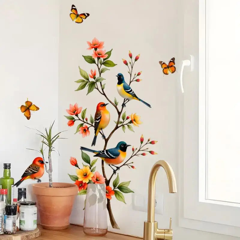 Home Fridge Sticker Electrostatic Tree Branch Bird Butterfly Window Qme