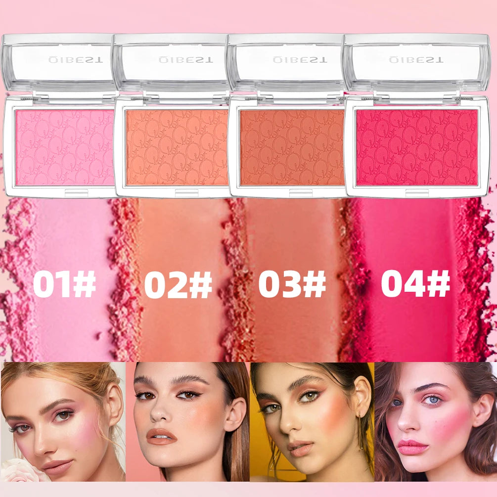 QIBEST New Embossed Blush Peach Pink Orange Tint Makeup Blush Palette Cheek Contour Rouge Long-lasting Face Brightens Blusher Qme