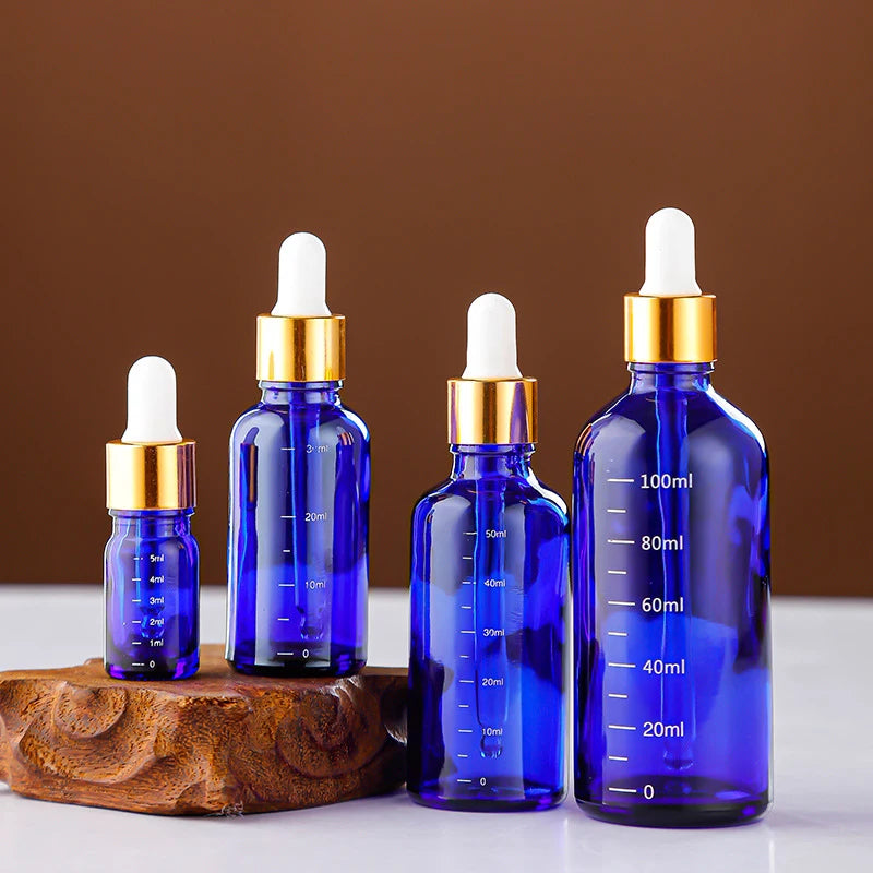 Dropper Bottles Blue Glass Reagent Eye Drop Pipette Scale Refillable Qme