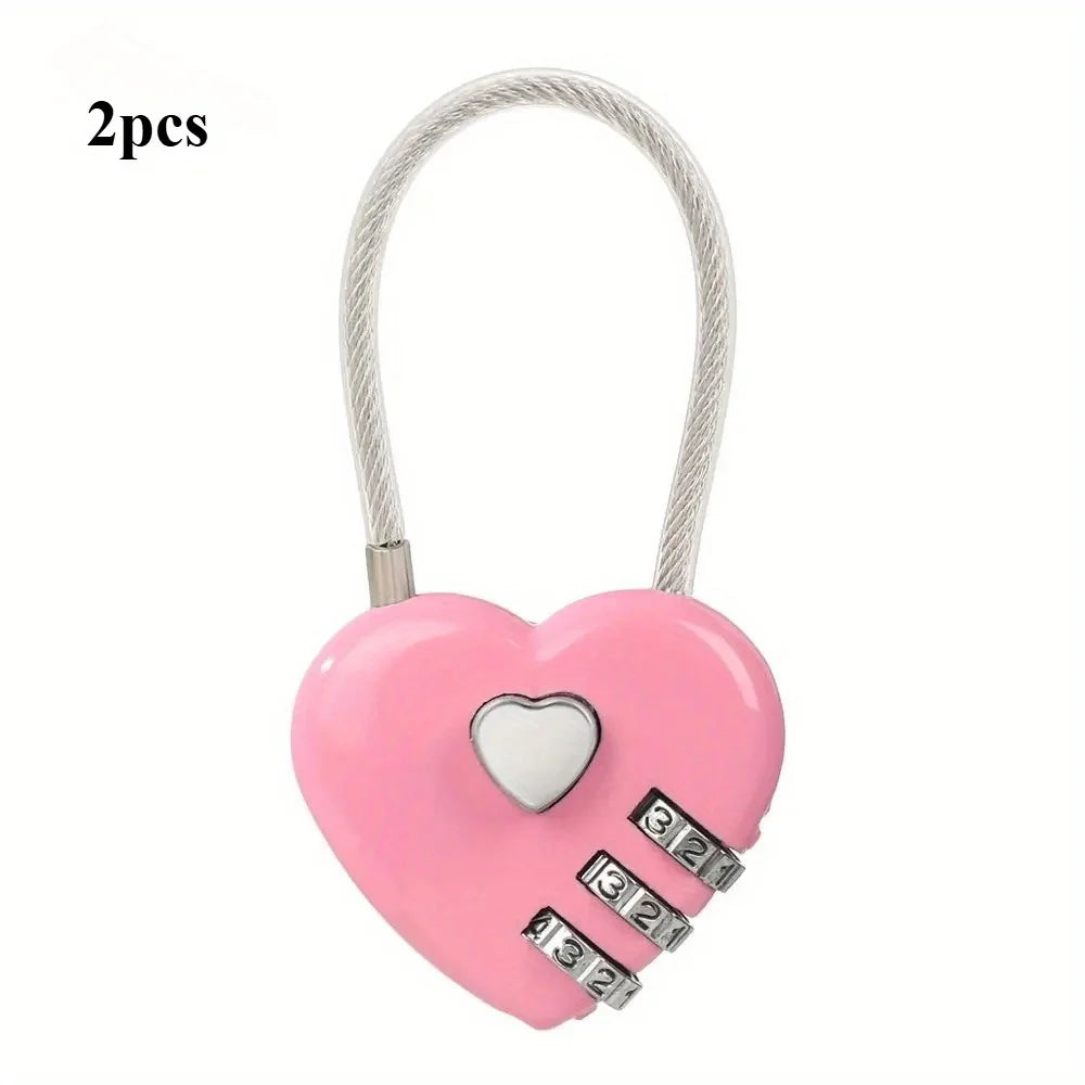 Heart Shaped 3 Digit Combination Lock, Steel Wire Rope Padlock Love Promise Lock For Luggage Backpack Jewelry Box Wedding Couple Qme Pink 1pc