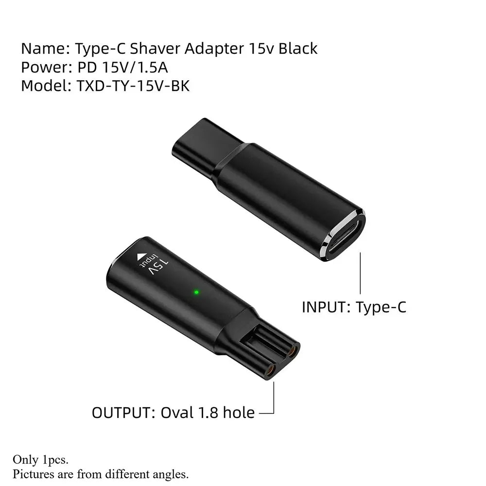 5V/15V USB Type-C Shaver Charger Adapter 5V Fit for Philips BT3238/15, BT3230, MG7910, MG5910 OneBlade QP1424, X3001/90, S3243 Qme 1PC 15V Black