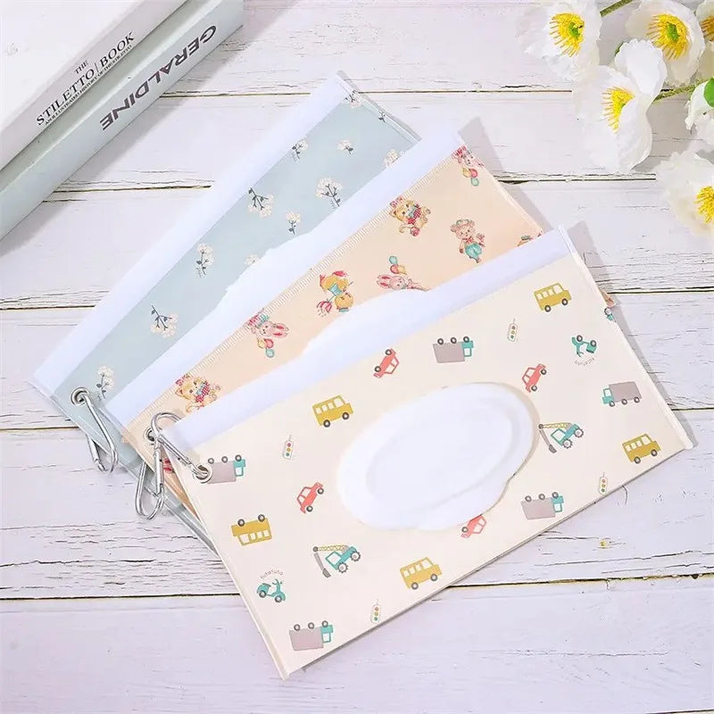 EVA Baby Wet Wipe Pouch Portable Wipes Holder Case Flip Cover Snap-Strap Reusable Refillable Cosmetic Pouch Useful Tissue Box Qme dolly
