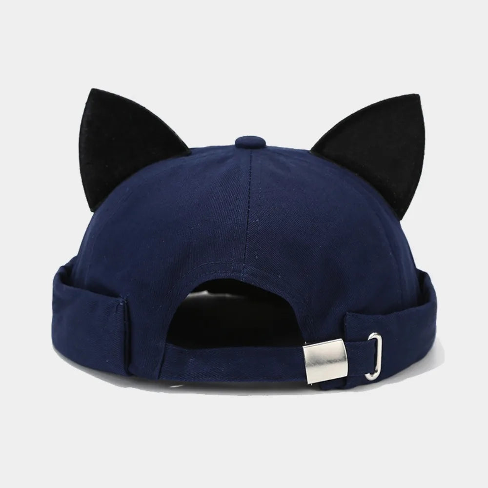 Simple Cute Cat Ears Brimless Hat Sweet Breathable Dome Melon Cap Qme Style 8