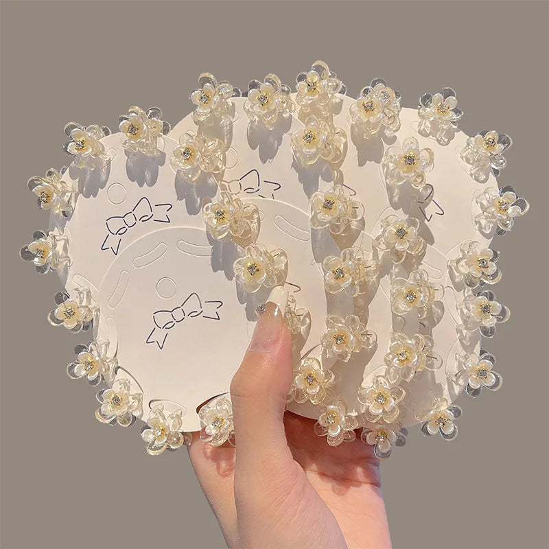 Cute Mini Flower Hair Clips, Transparent Crystal Hair Claw for Bangs & Side Hair Qme