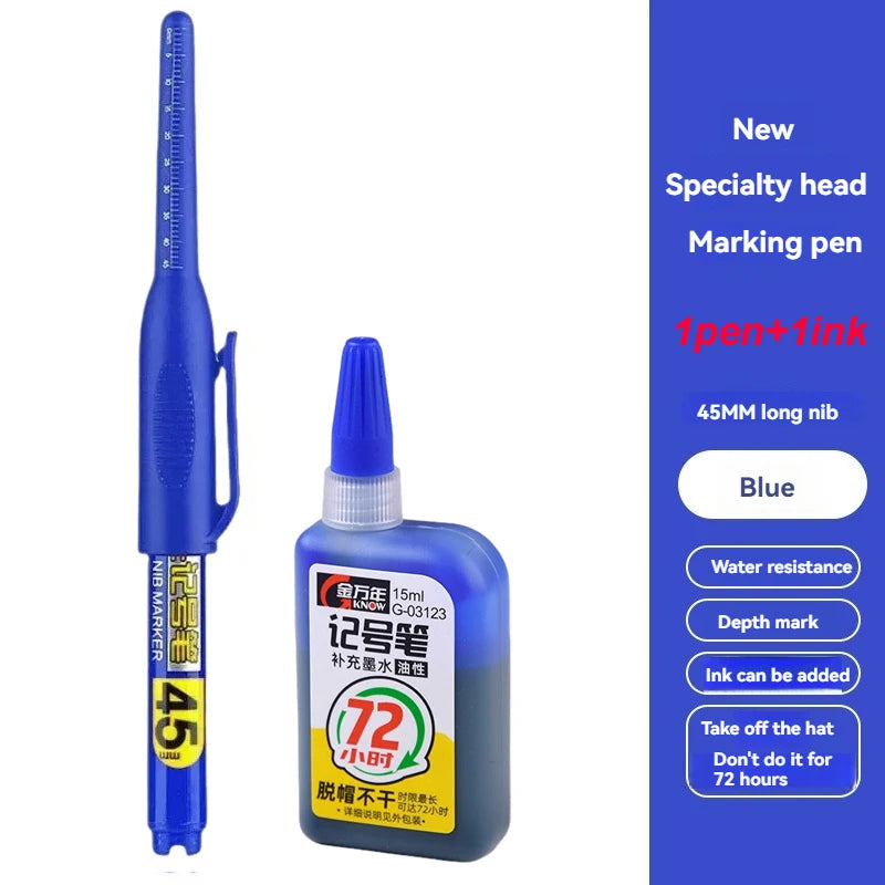 1- Waterproof Deep Hole Marker Pens Long Nib Head Carpenter Pen Black