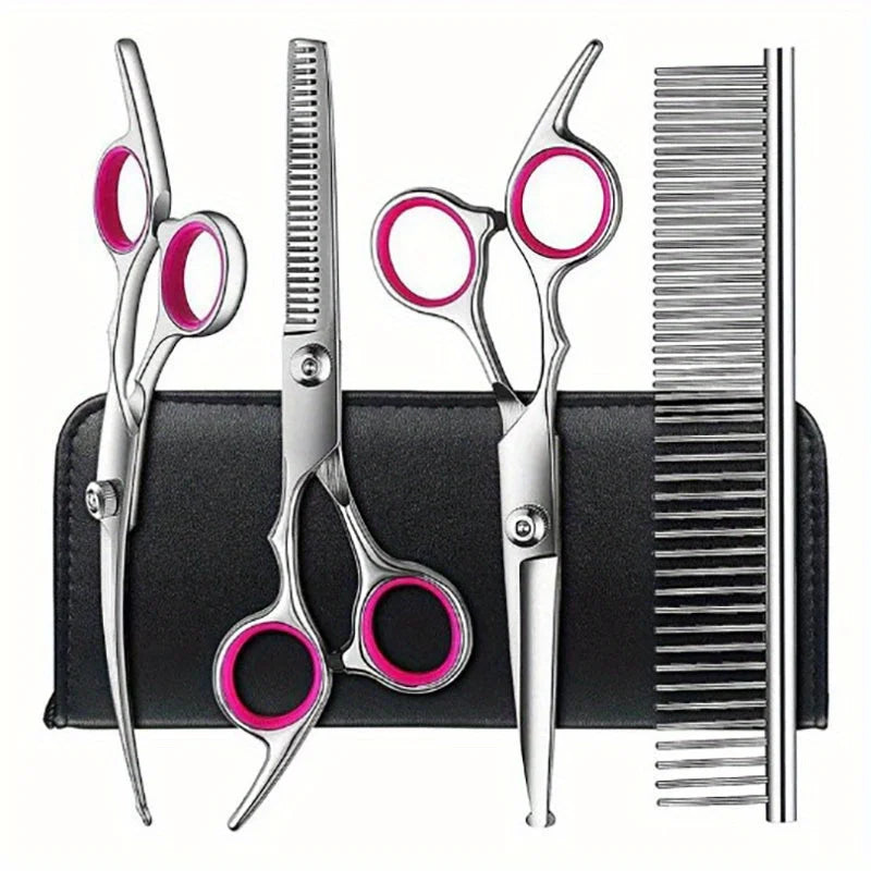 4pcs Professional Dog Grooming Scissors Round Tip Down-Curved Thinning and Cutting Shears for Precise Trimming and Shaping Qme Pink 4pcs Set