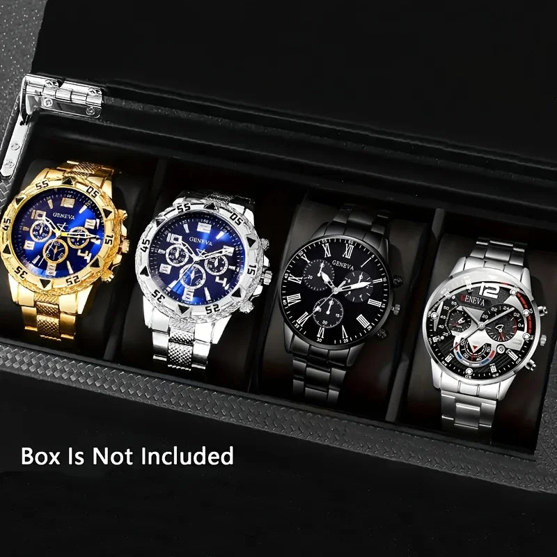 4pcs/1pcs fashionable men's quartz watch - stainless steel strap, round zinc alloy case, electronic sports Qme 1