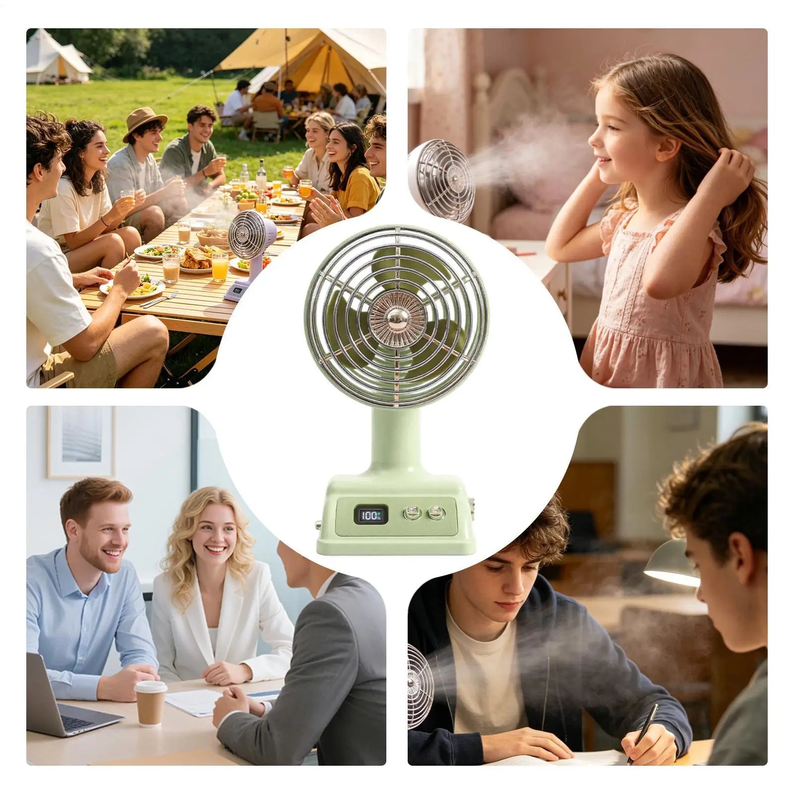 Vintage Table Fan 100 Speeds USB Rechargeable Cooler Small Desktop Fan For Home Office Bedroom Study Living Room Dormitory Qme
