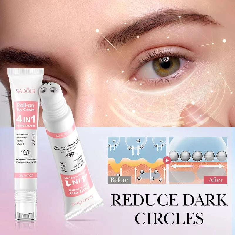 SADOER 4in1 Roll-on Moisturizing Eye Cream Anti Dark Circles Eyes Bags Firming Moisturizing Eye Serum Skin Care for Beauty Eyes Qme