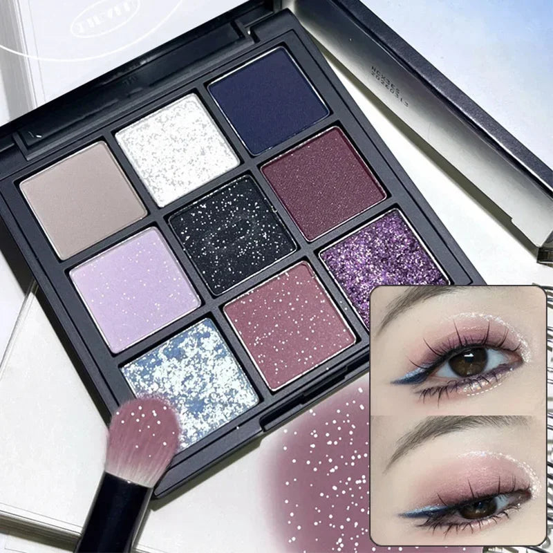 9 Colors Dark Punk Smoked Eyeshadow Palette Black Purple Pearl Matte Brightening Lying Silkworm Fine Shimmer Earth Color Makeup Qme