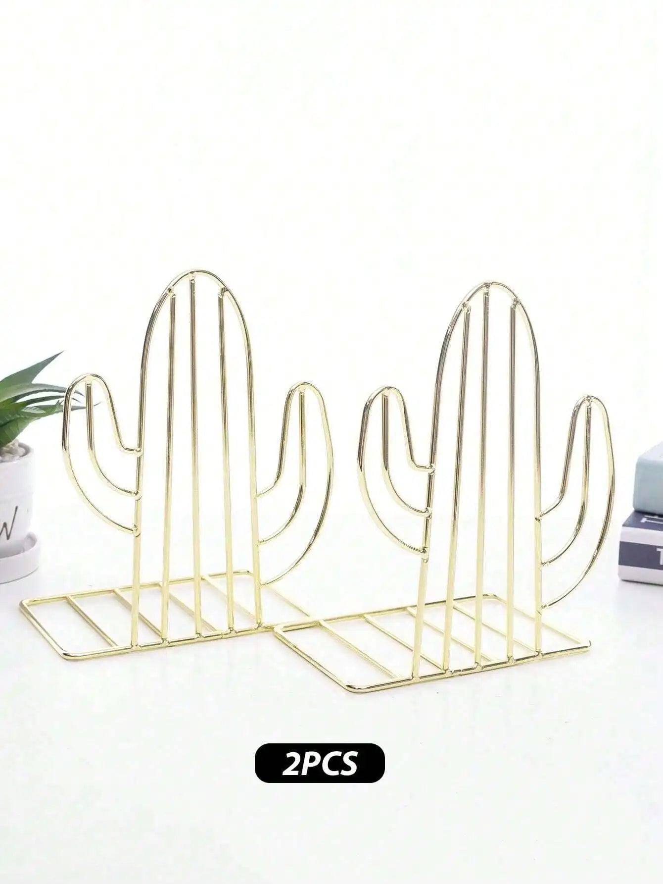 Nordic Iron Cactus Shaped Bookends Creative Cute Book Organizers Qme
