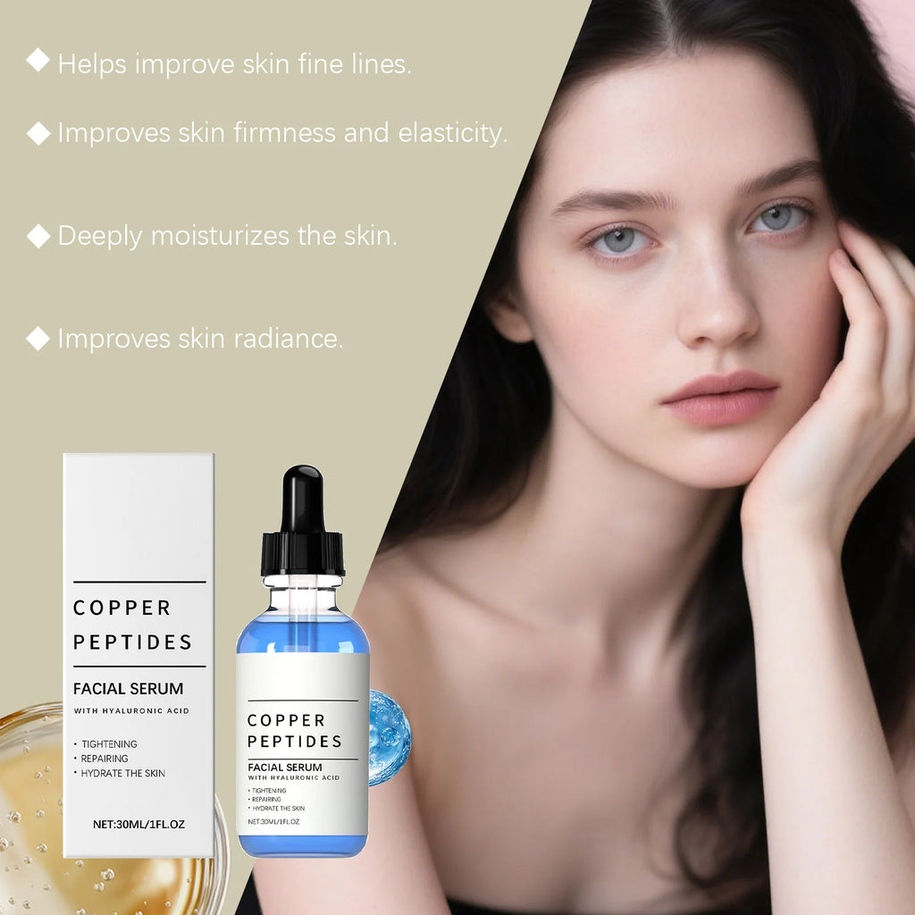 Copper Peptide Serum Lifting Firming Skin Anti Wrinkle Nourishing Smooth Improve Texture Hydration Hyaluronic Acid Face Serum Qme
