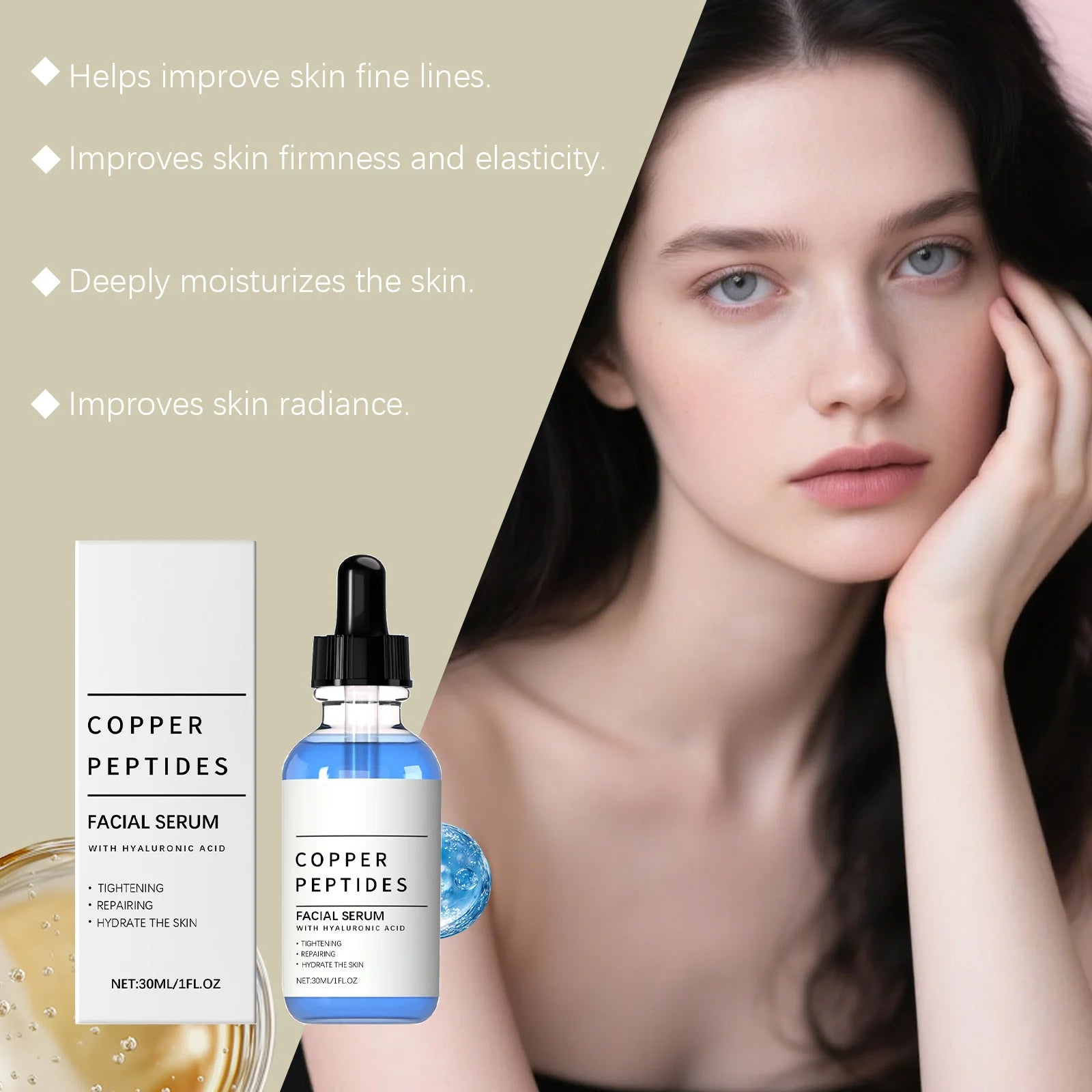 Copper Peptide Serum Lifting Firming Skin Anti Wrinkle Nourishing Smooth Improve Texture Hydration Hyaluronic Acid Face Serum Qme