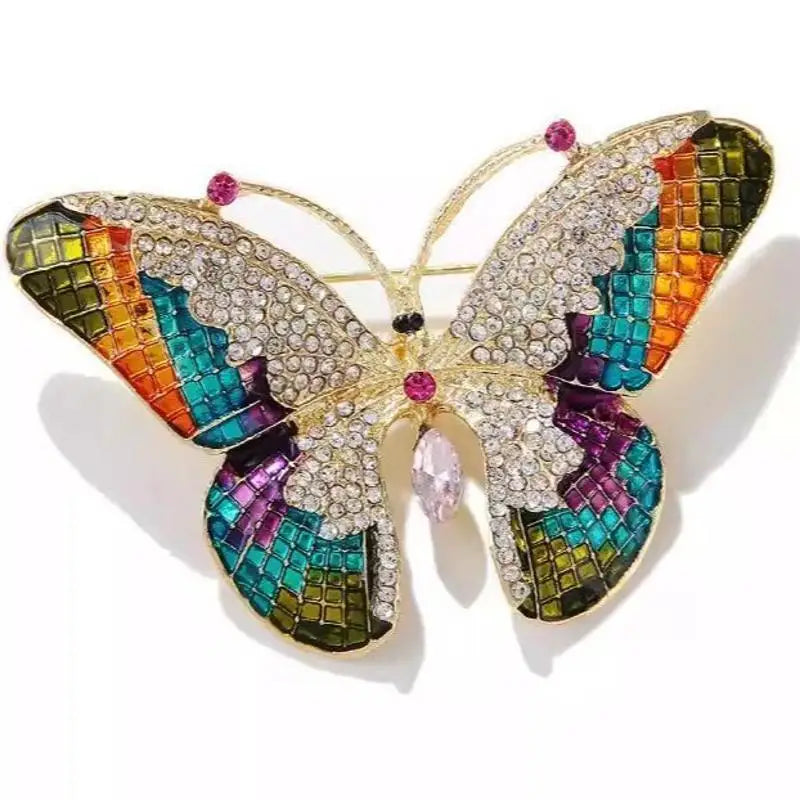 Luxury Colorful Rhinestone Butterfly Brooch Women Metal Insect Pin Qme