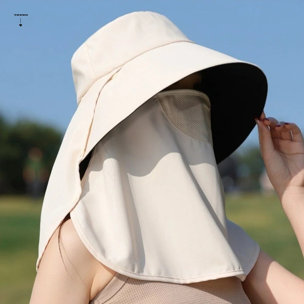 Wide Brim Sunscreen Fisherman Hat Lightweight Full Face Cover Qme