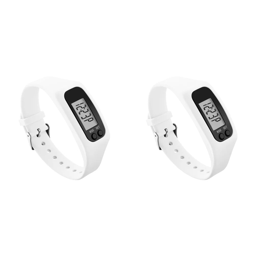 1/2PCS LED Pedometer Bracelet Step Counter Watch 12/24H Time Display Silicone Step Tracker Multi-Function Fitness Watch Qme White 2PCS