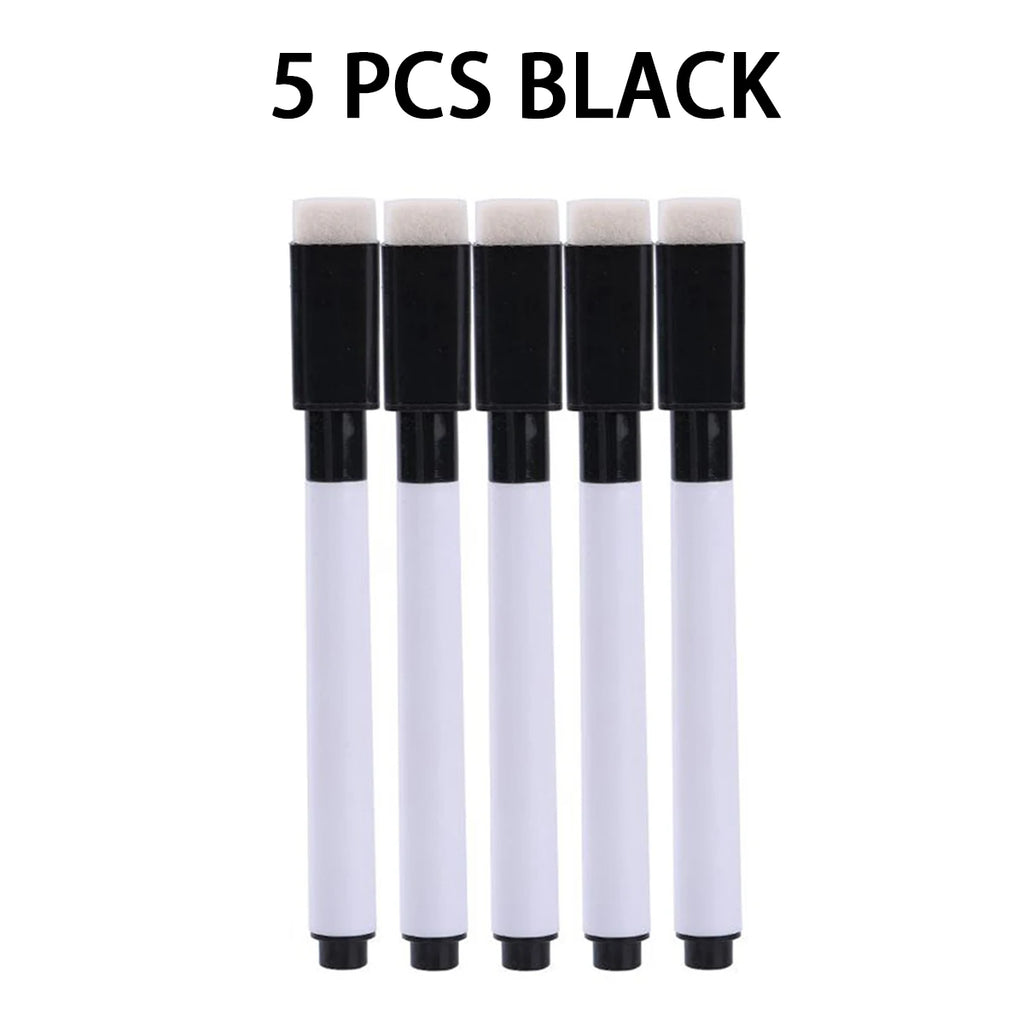 Magnetic Black Dry Erase Markers with Eraser Cap White Board Dry erase Markers Classroom Dry Wipe Pens for Home Office School Qme 5 Pcs