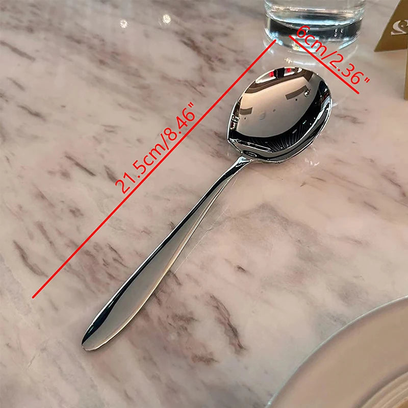 1Pc Stainless Steel Big Head Round Spoon Net Red Golden Long Handle Dinner Stirring Dessert Spoon Kitchen Accessories Gadget. Qme 1PC