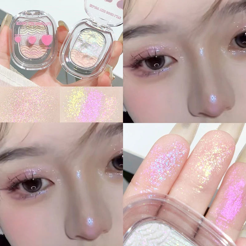 Mashed Potatoes Texture Glitter Eyeshadow Sparkling Purple Gold Pink Pearlescent Glitter Body Highlighter 3 IN 1 Makeup Palette Qme