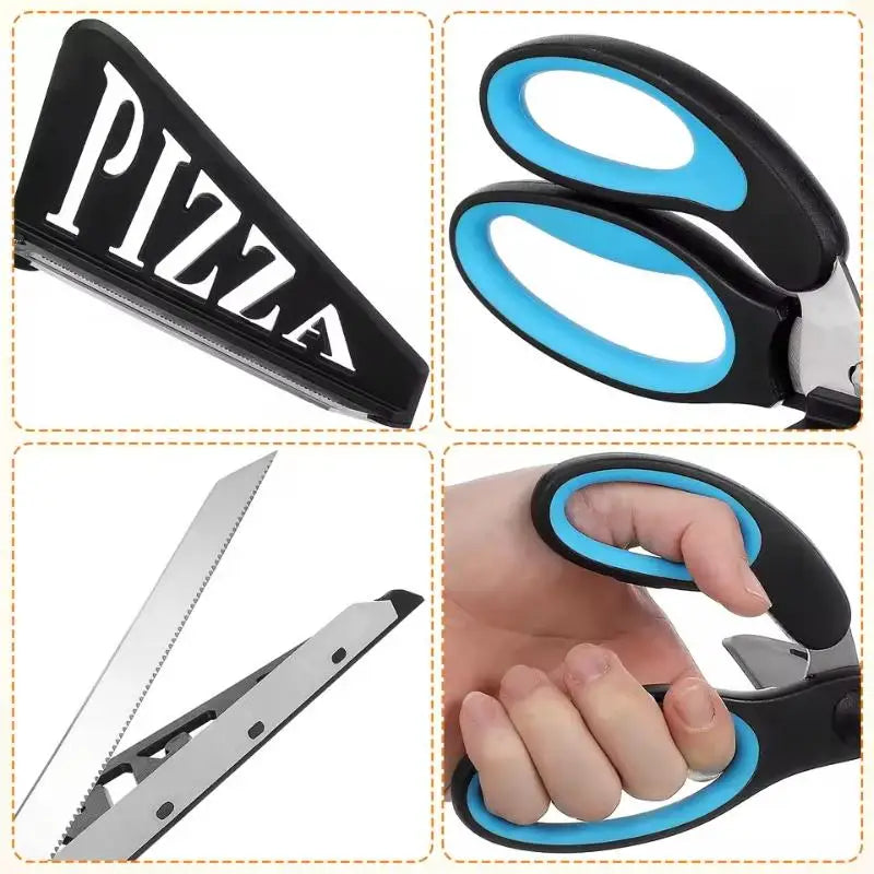Pizza Scissors Knife Pizza Cutting Tool Stainless Steel Pizza Cutter Slicer Baking Tool Multi-Functional With Detachable Spatula Qme