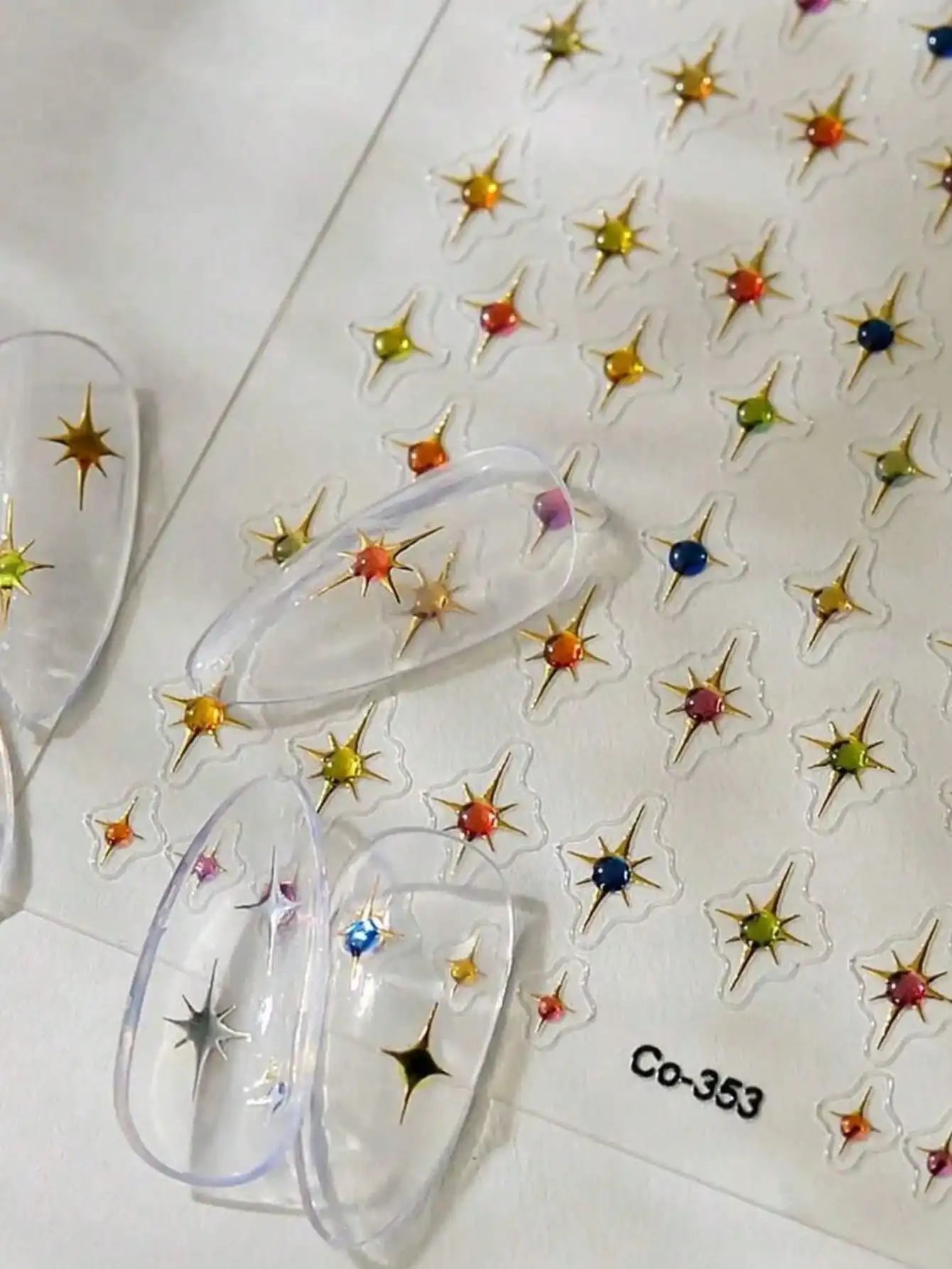 5D Embossed Jelly Peach Golden Silvery Star Laser Colorful Nail Art Qme