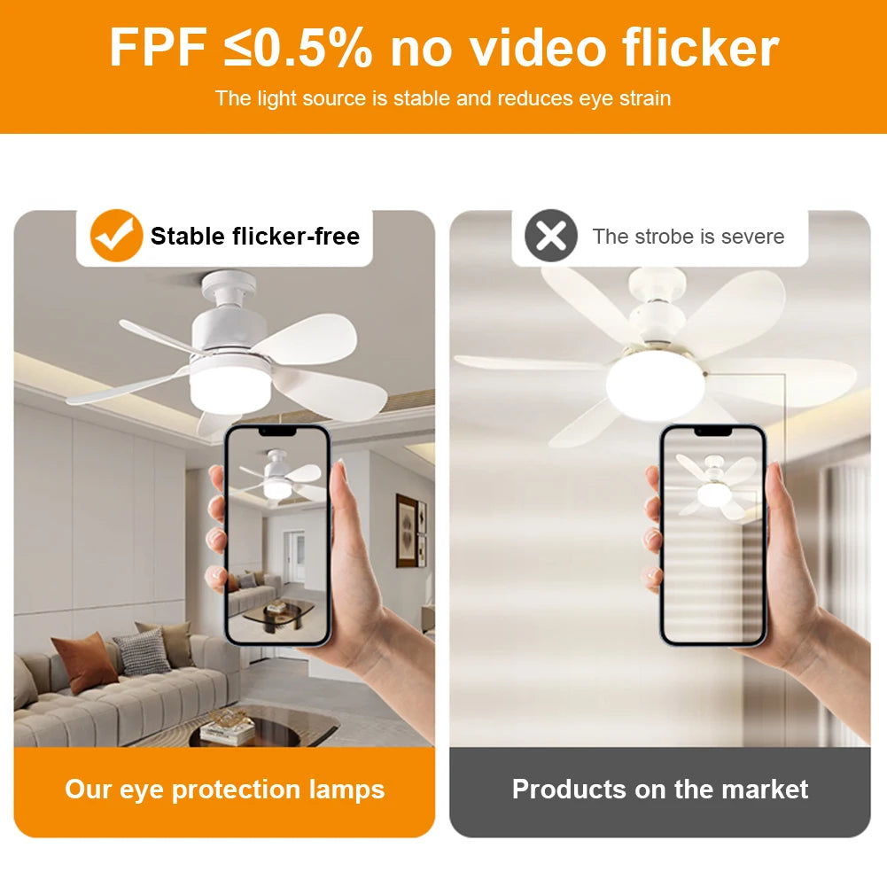 Silent Ceiling Fan with LED Lantern Remote Control Universal Dimming Fan E26/E27 Base Detachable Five Leaf Fan for Home Outdoor Qme