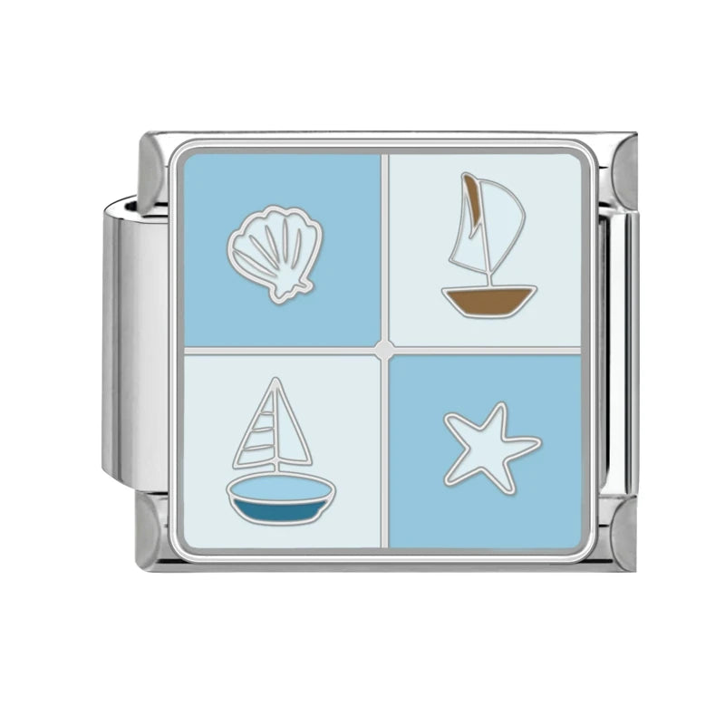 Colored Glaze Star Sun Starfish Ocean Italian Charm Stainless Steel