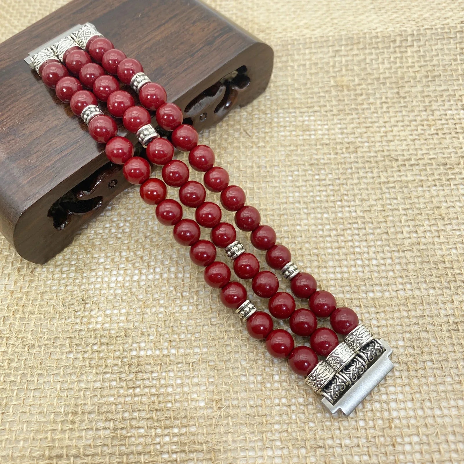 18mm Interface Premium Sandalwood Cinnabar Strap - Buddhist Beaded for Huawei Watch Qme