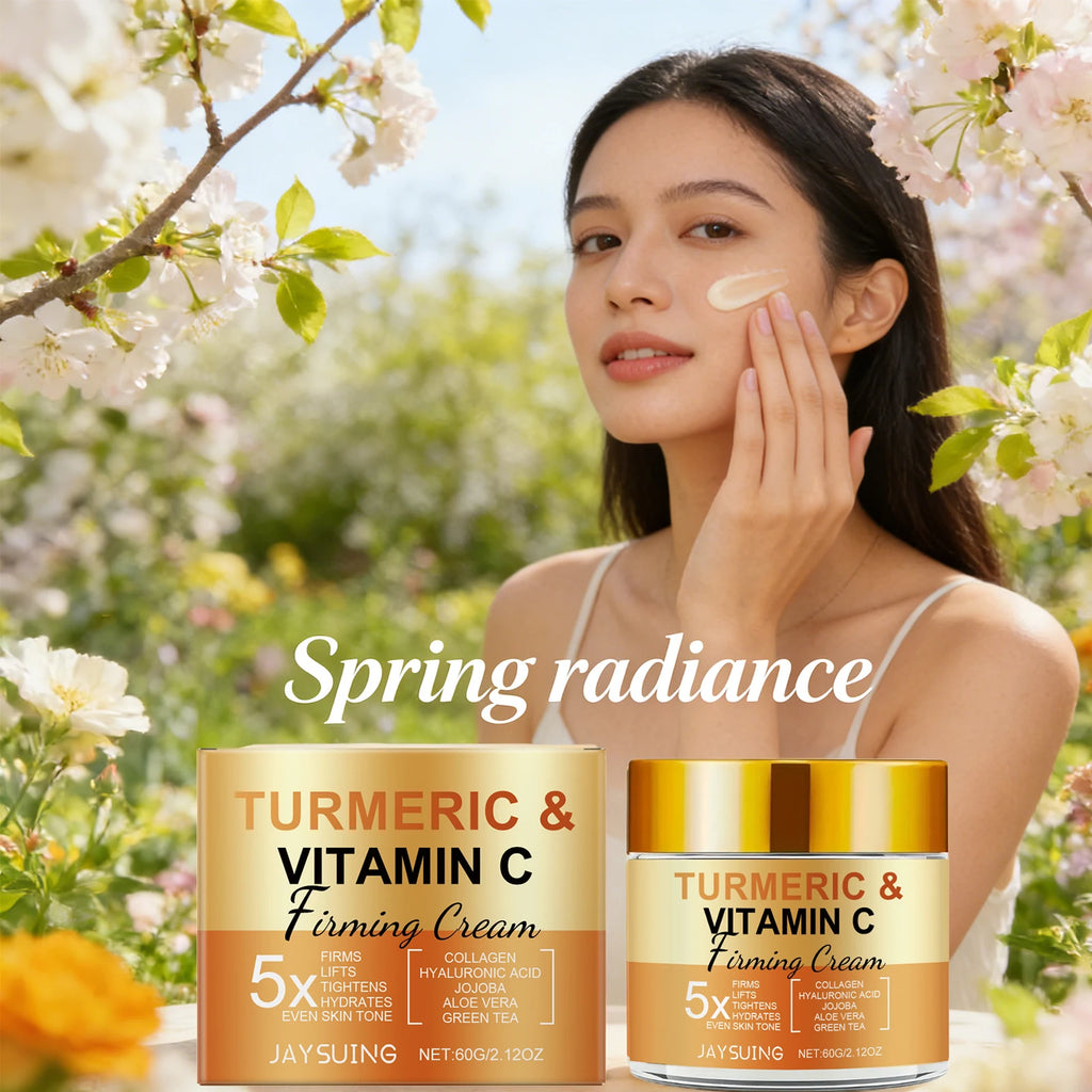 Jaysuing Turmeric Firming Face Cream Fade Fine Lines Brighten Skin Tone Reduce Dark Spots Collagen Moisturizing Facial Cream 60g Qme