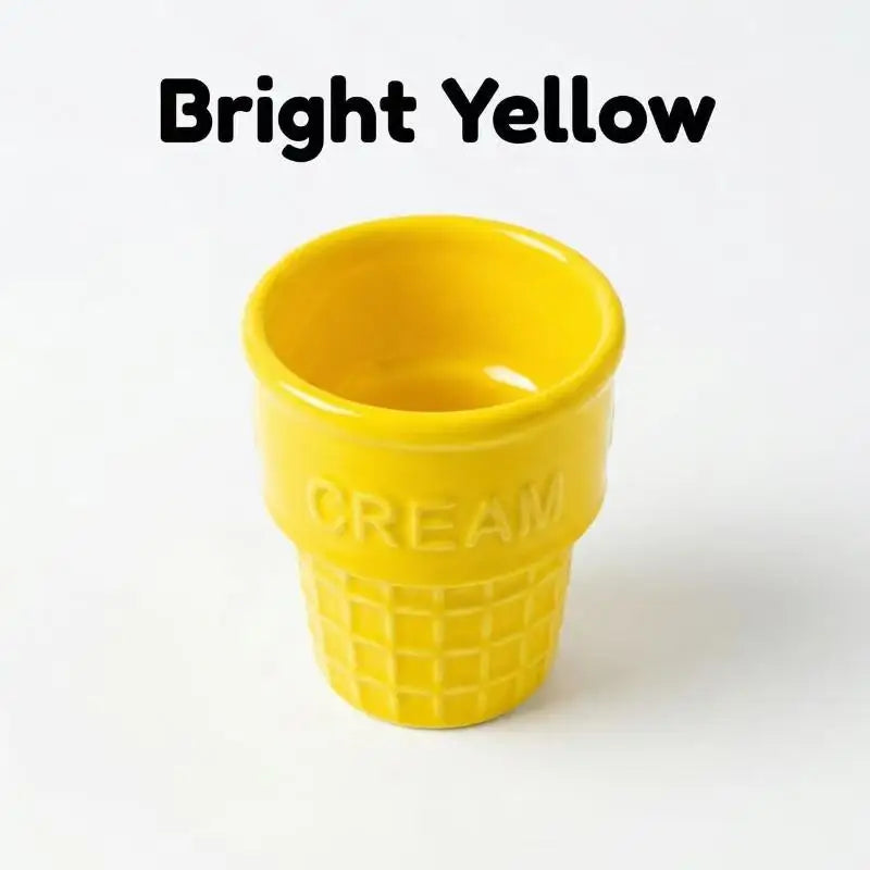 Colorful Ceramic Ice Cream Cups Dessert Coffee Mug With Waffle Cone Design Cute Aesthetic For Home Cafe Afternoon Tea Party Use Qme Yellow 1