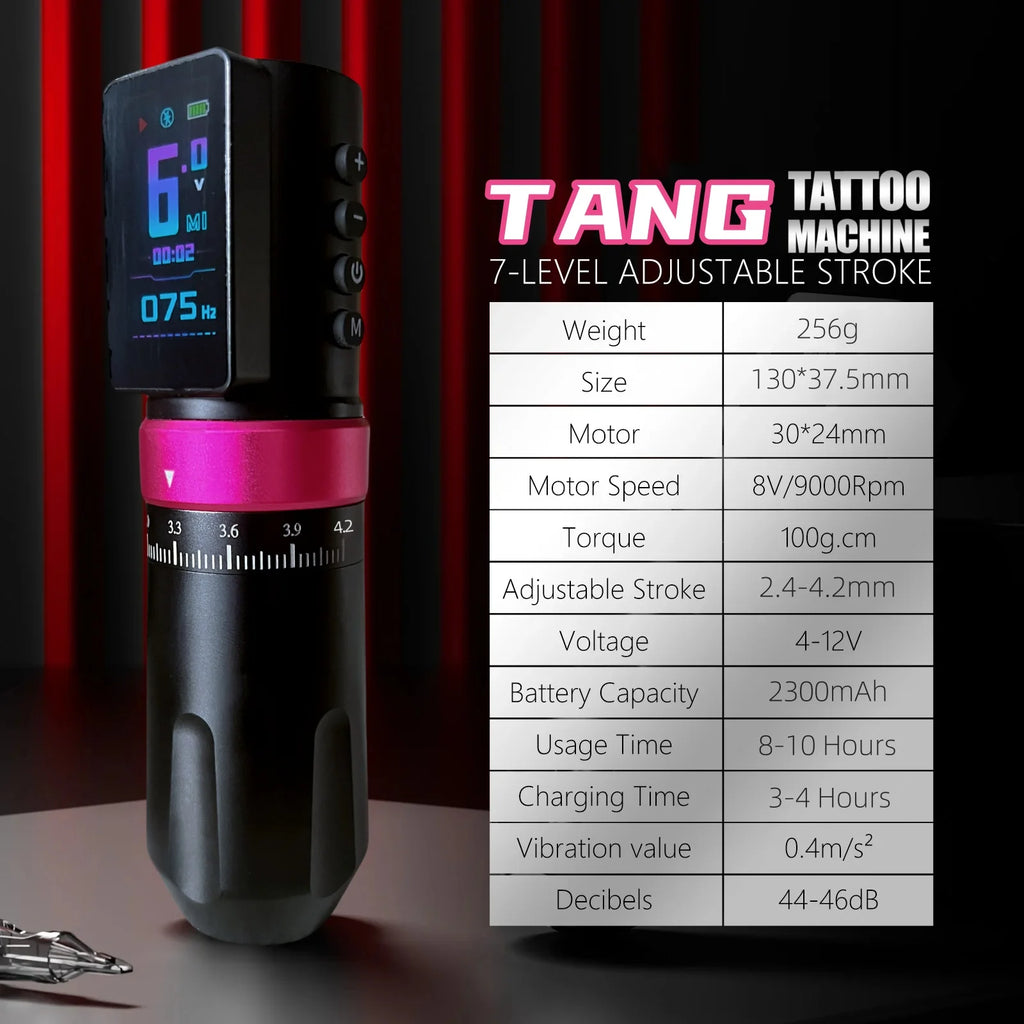 Brand New TANG Wireless Tattoo Machine Pen Adjustable Stroke 2.4-4.2mm Customized Motor For Dot work Tattoo Makeup Pen Supply Qme