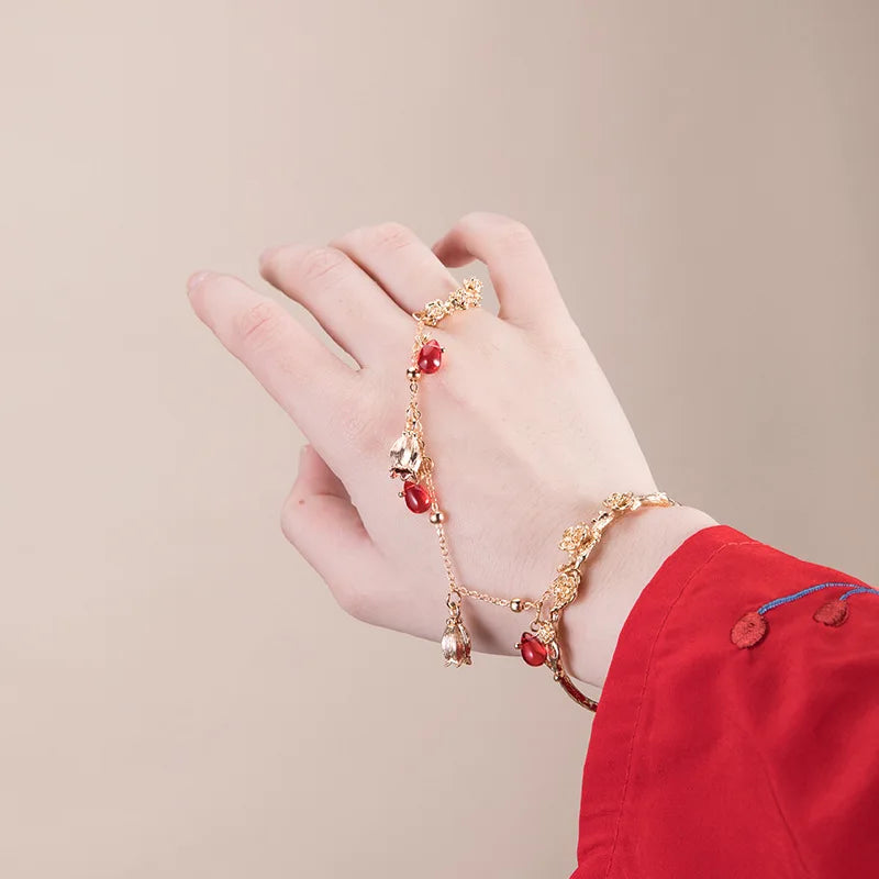 Chinese Retro Butterfly Bell Water Drop Ring Bracelet Bangle Court Antique Open Bracelet Women's Girlfriend Fairy Fashion Gift Qme