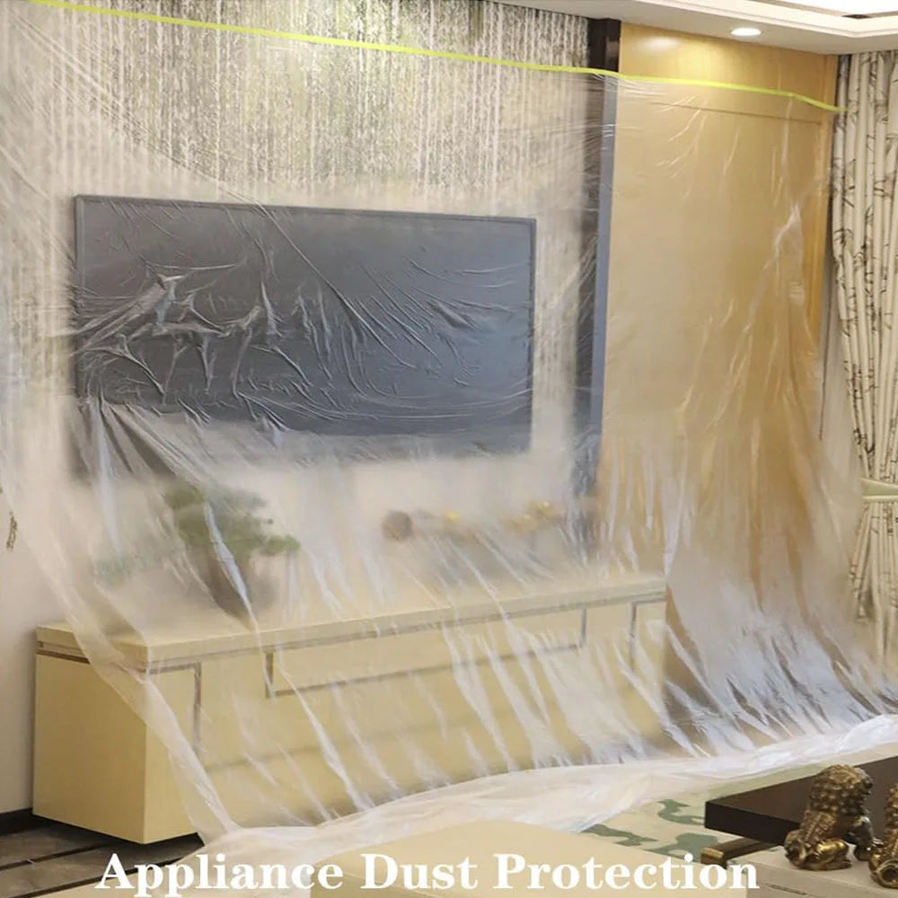 Pre-Taped Masking Film Drop and Cloth Plastic Cover Sheets Transparent Floor Carpet Protector for Furniture Car Painting Qme