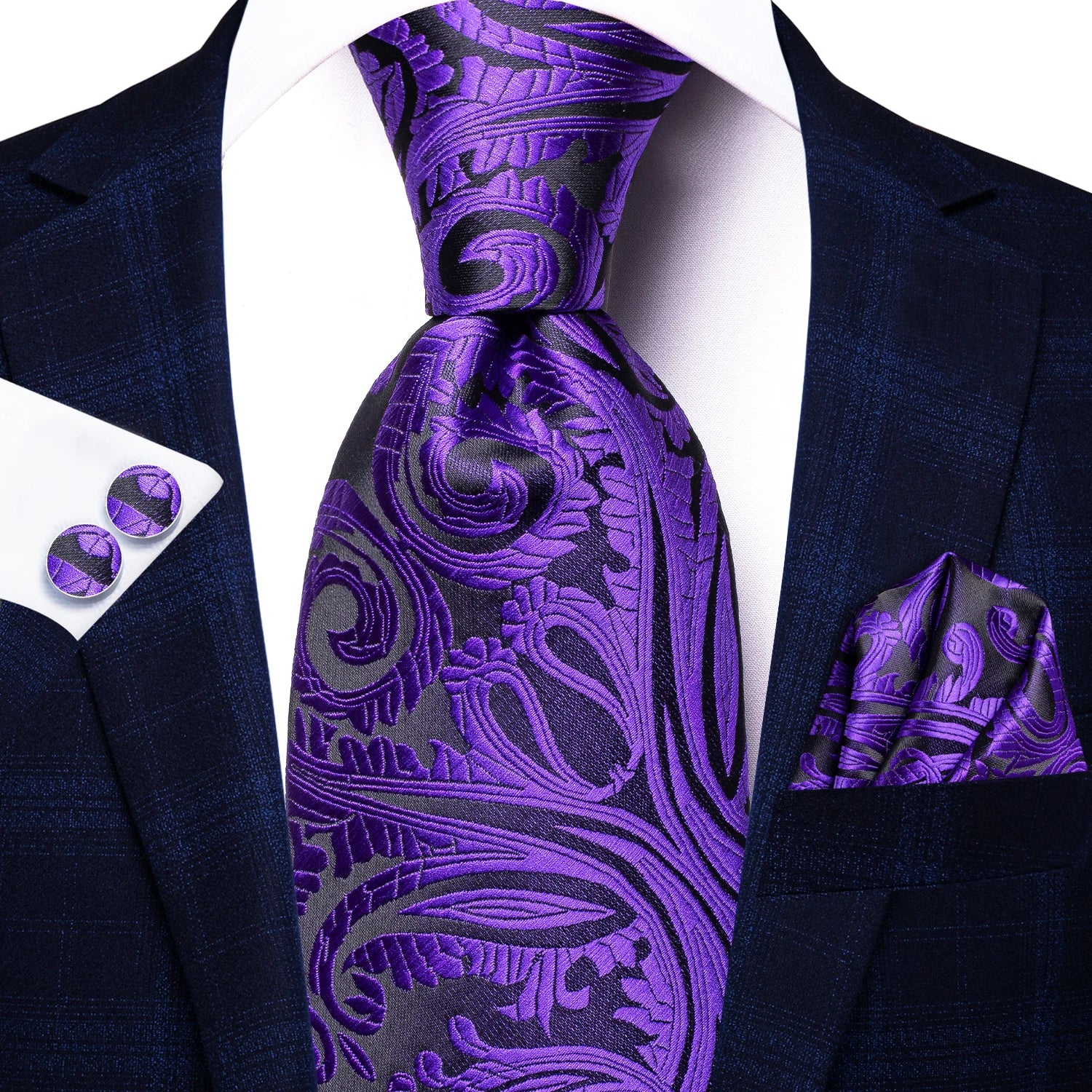 Hi-tie Light Purple Solid Silk Wedding Tie Men Hanky Cufflink Necktie