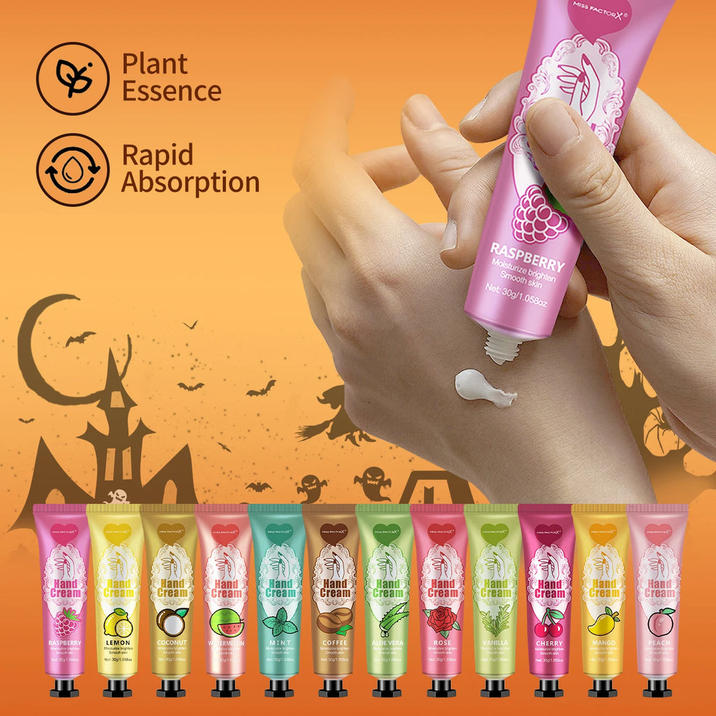 12 Halloween gift sets/box, lip balm set, hand cream set, Easter, skull mesh bag and pumpkin card, Trick or treat Qme