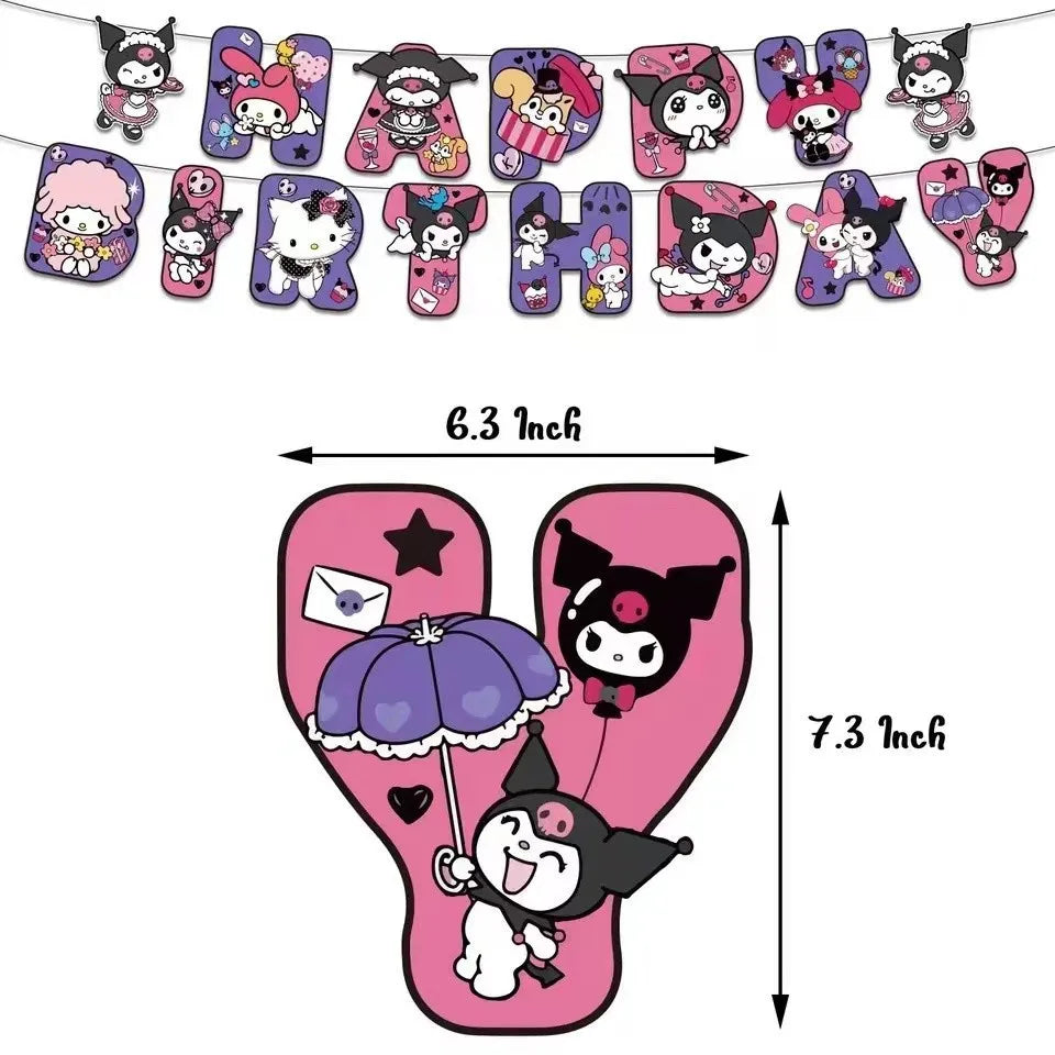 Hello Kitty Kuromi-themed Birthday Party Decorations Balloons Paper Qme 15 banners