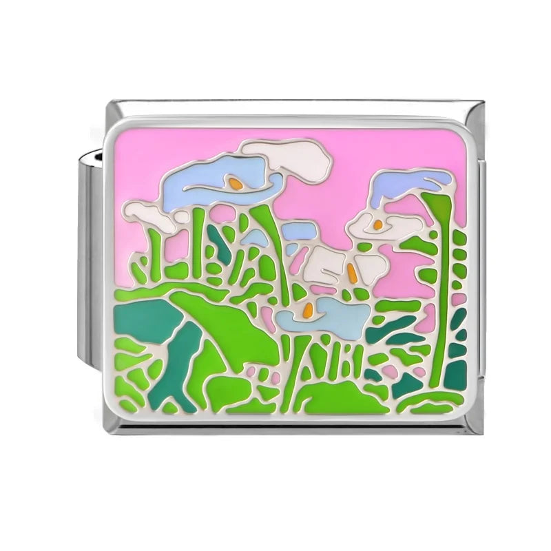 Y2K Colored Street View Flower Cute Cat Italian Charm Link Fit 9mm Stainless Steel Module Women Bracelet DIY Making Jewelry Gift Qme Style 13