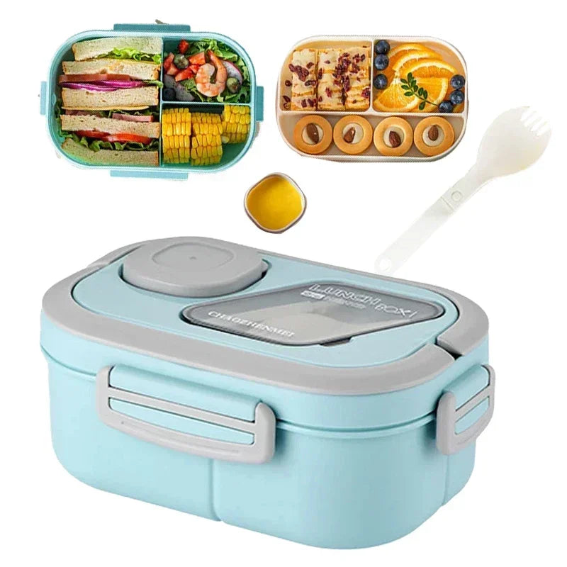 Portable Lunch Box Compartment Wheat Straw Bento Carrying Handle Qme